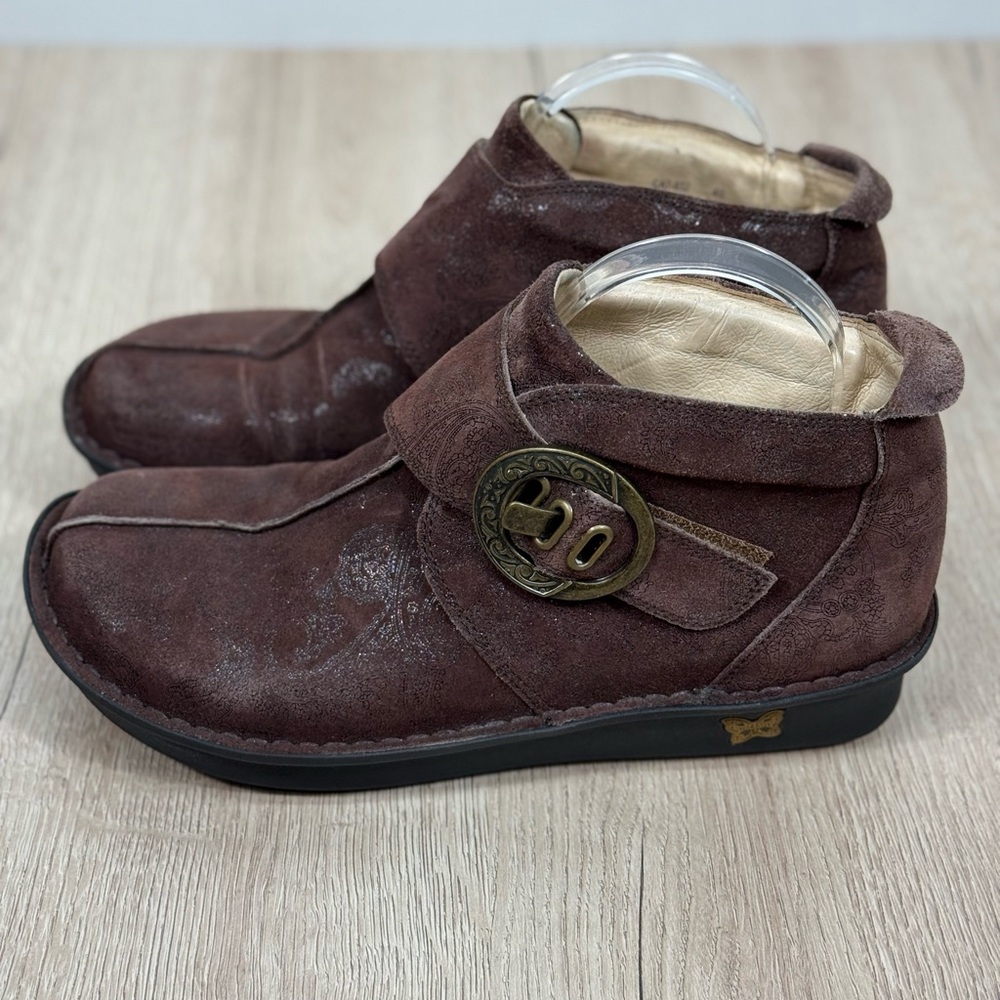 Alegria Caiti Brown Suede Leather Ankle Boots Booties w Buckle EU 40 / US 9.5-10
